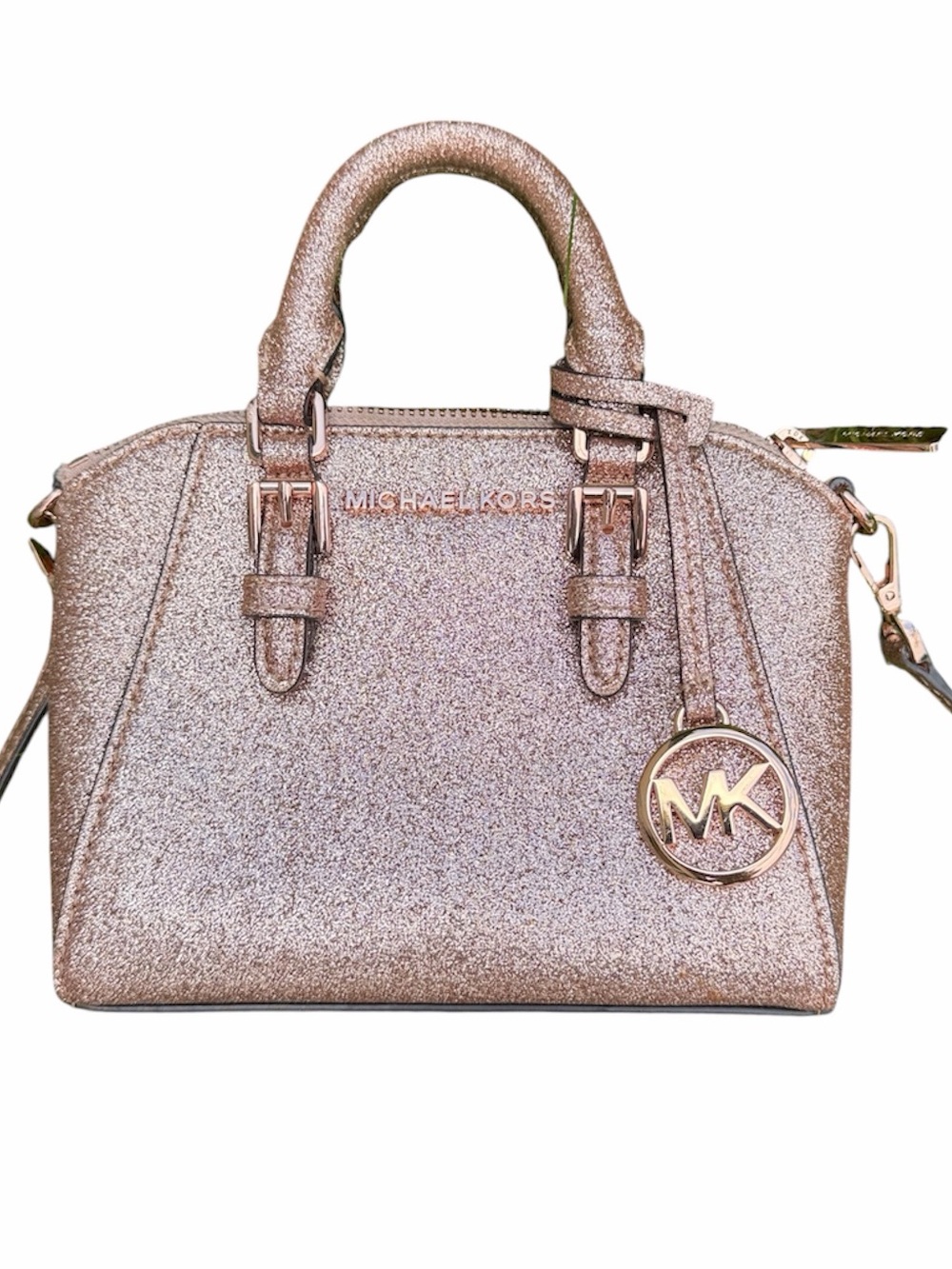 Michael Kors Ciara Glitter XS Mini Top Handle Bag Crossbody Rose Gold